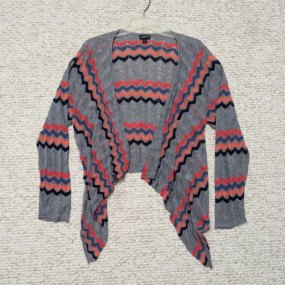 torrid Sweaters - Torrid Women's Size 3 Pink Gray Jagged Stripe Open Front Rayon Blend Cardigan